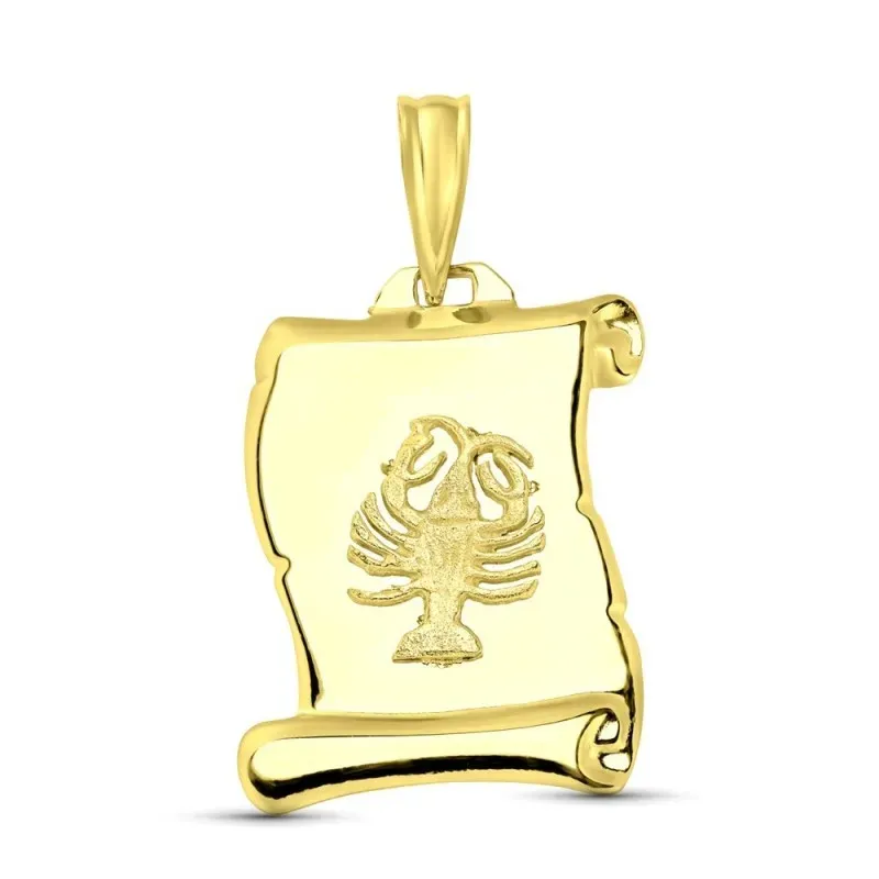 Pergamino Colgante en Oro de 18k placa con detalle horóscopo Cáncer.