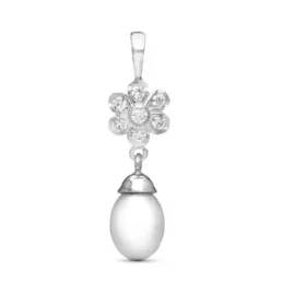 Colgante en Oro Blanco de 18k con perla combinada circonitas forma fl