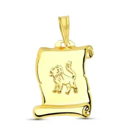 Pergamino Colgante en Oro de 18k placa con detalle horóscopo Leo