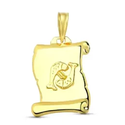 Pergamino Colgante en Oro de 18k placa con detalle horóscopo Piscis