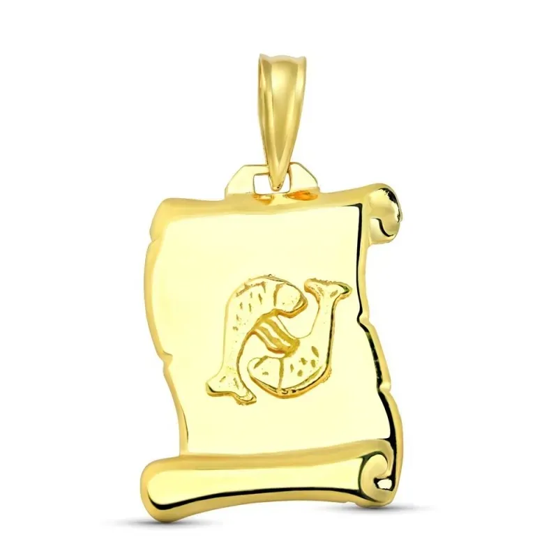 Pergamino Colgante en Oro de 18k placa con detalle horóscopo Piscis