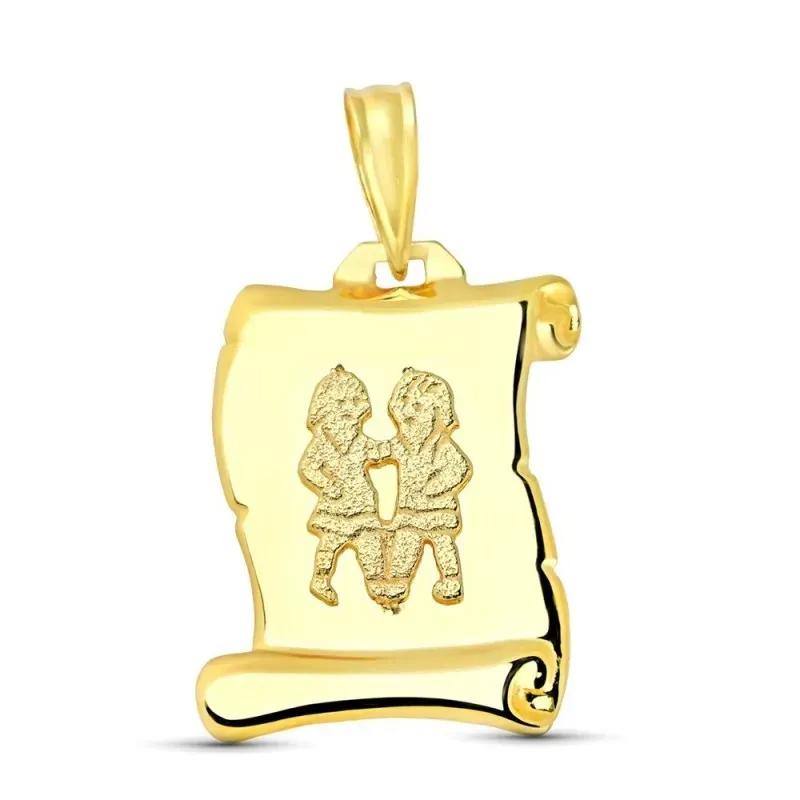 Pergamino Colgante en Oro de 18k placa con detalle horóscopo Géminis