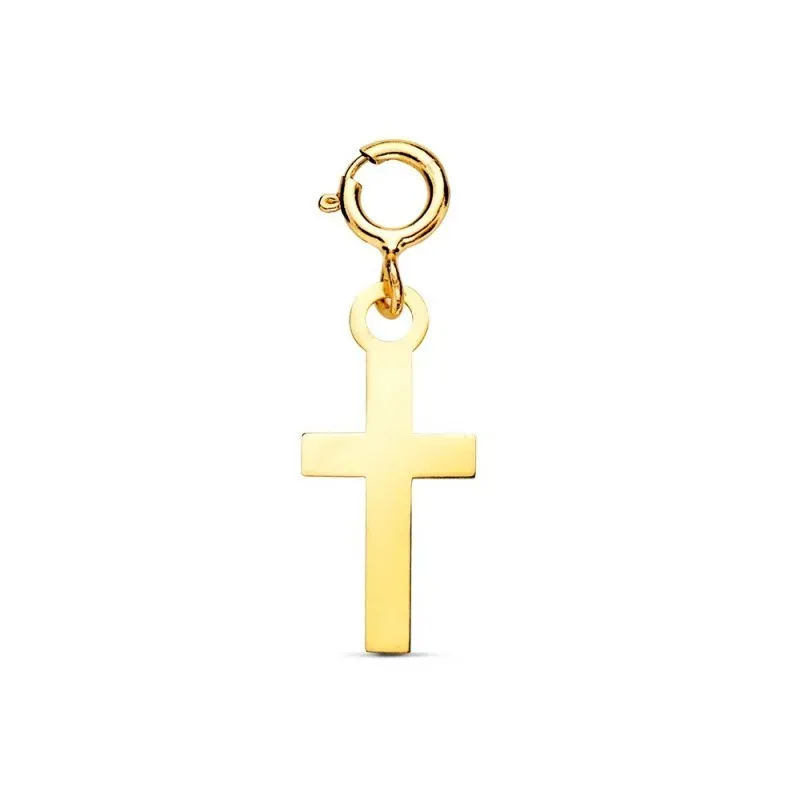 Cruz Colgante en Oro de 18k con 14 mm. lisa y reasa de 4.5 mm.