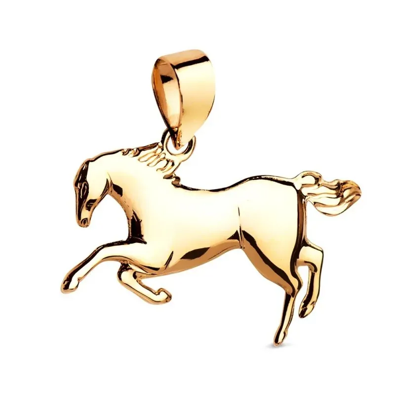 Colgante en Oro de 18k con 23 mm. caballo corriendo acabado en brillo