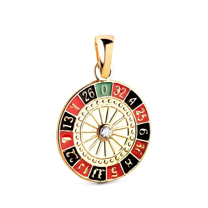 Colgante en Oro de 18k con 14.5 mm. ruleta de la suerte esmaltada col
