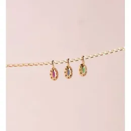 Colgante en Oro 18k de 9 mm. ovalado con piedra azul en el centro det