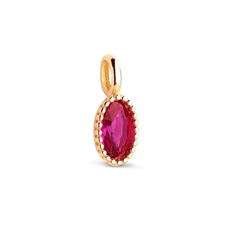 Colgante en Oro 18k de 9 mm. ovalado con piedra roja en el centro det