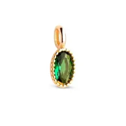 Colgante en Oro 18k de 9 mm. ovalado con piedra verde en el centro de