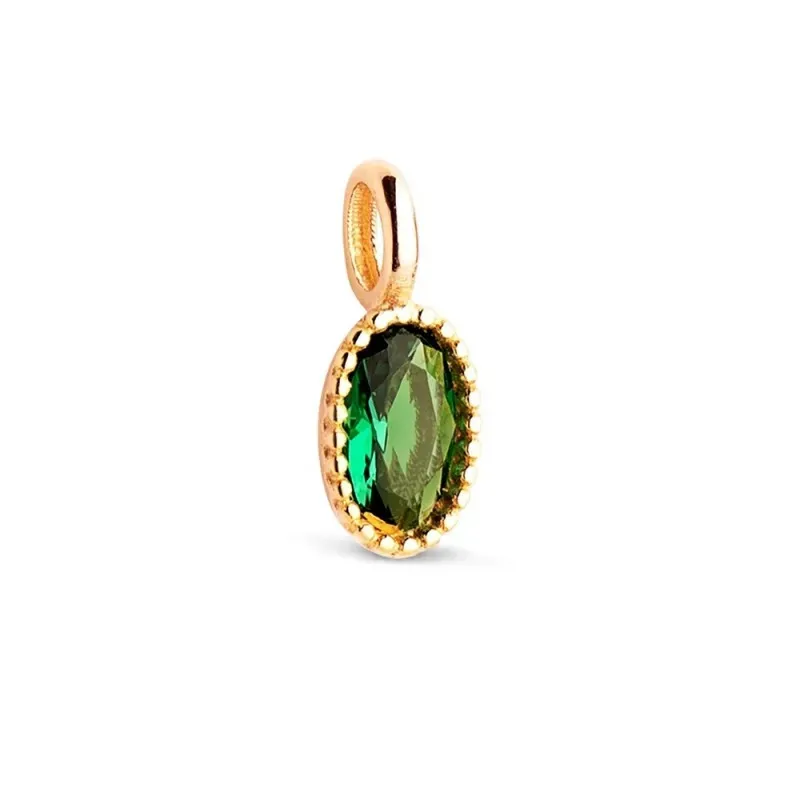Colgante en Oro 18k de 9 mm. ovalado con piedra verde en el centro de