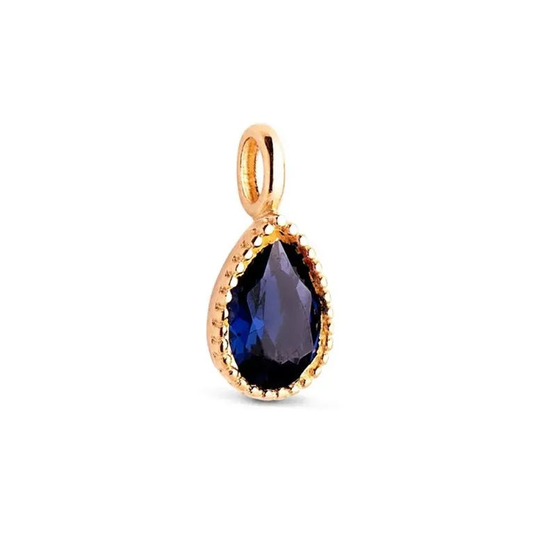 Colgante en Oro 18k de 11 mm. forma de gota con piedra azul en el cen