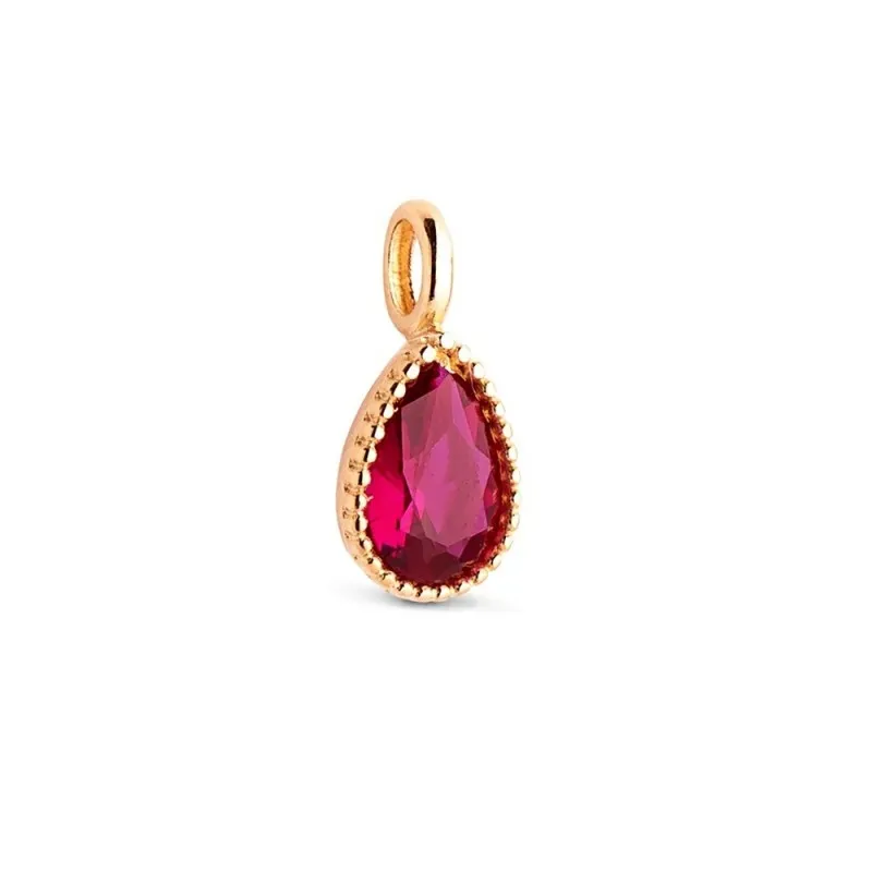 Colgante en Oro 18k de 11 mm. forma de gota con piedra roja en el cen
