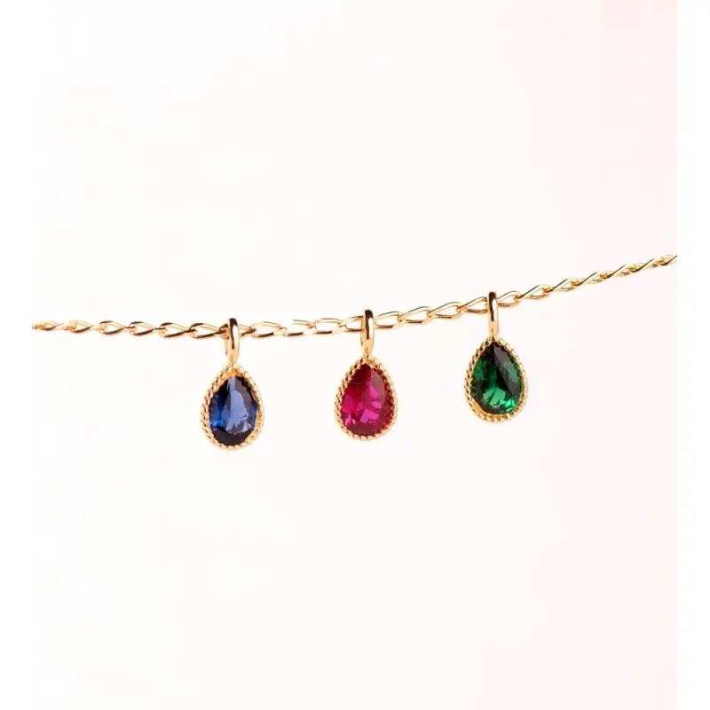 Colgante en Oro 18k de 11 mm. forma de gota con piedra verde en el ce