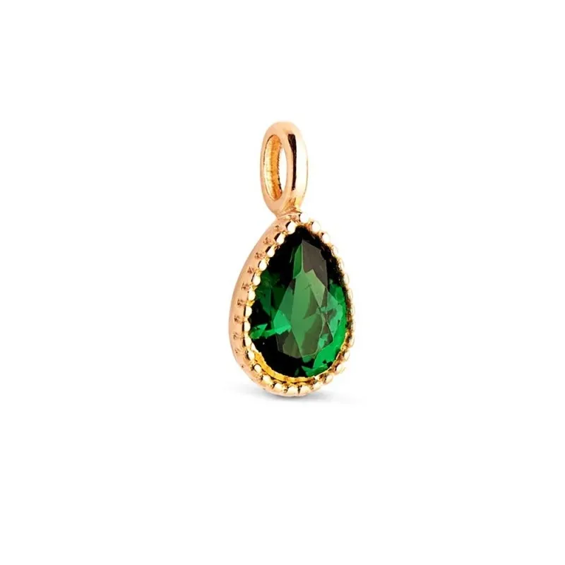 Colgante en Oro 18k de 11 mm. forma de gota con piedra verde en el ce