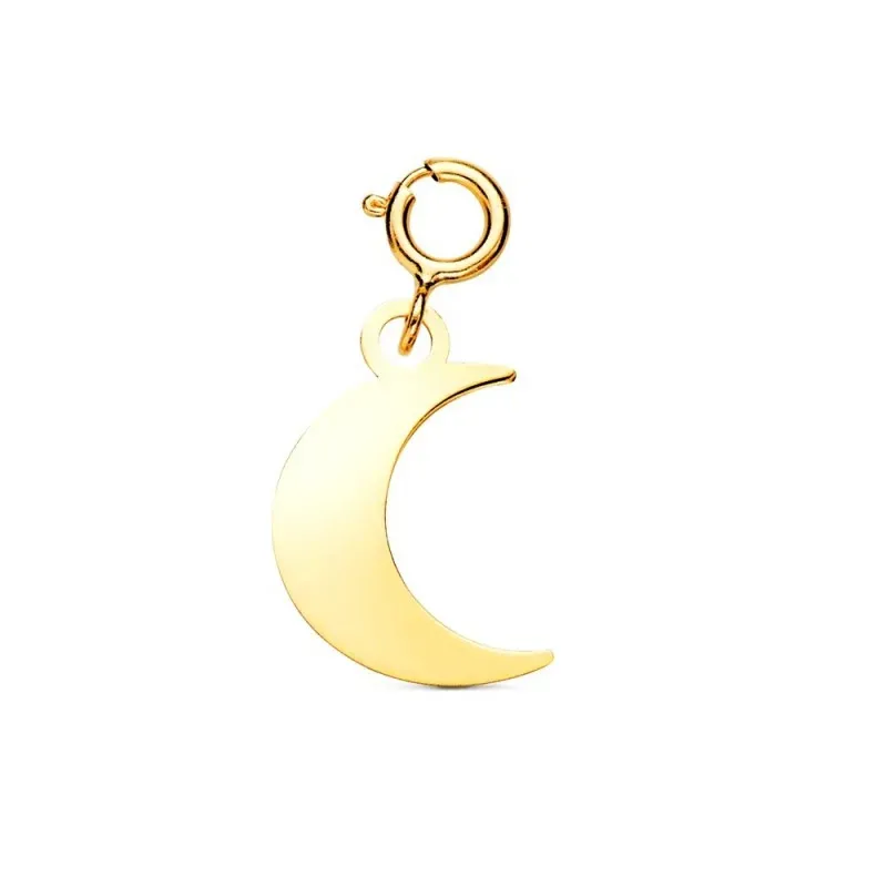 Colgante en Oro de 18k con 13 mm. forma de luna con reasa de 4.5 mm.