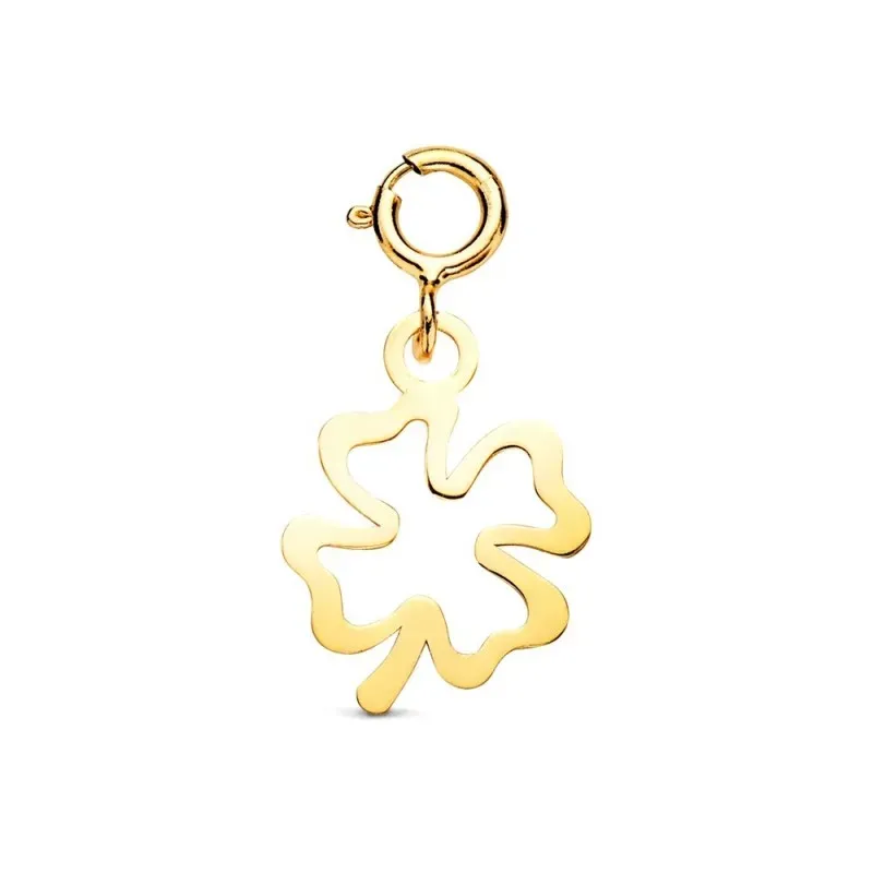 Colgante en Oro 18k con 12 mm. forma de trébol calado con reasa de 4.