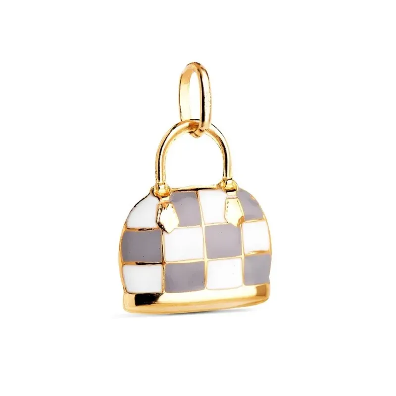 Colgante en Oro de 18k con 15 mm. forma bolso esmaltado color gris y