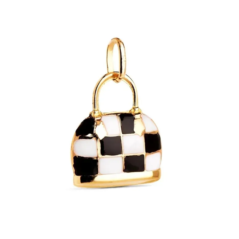 Colgante en Oro de 18k con 15 mm. forma bolso esmaltado color negro y