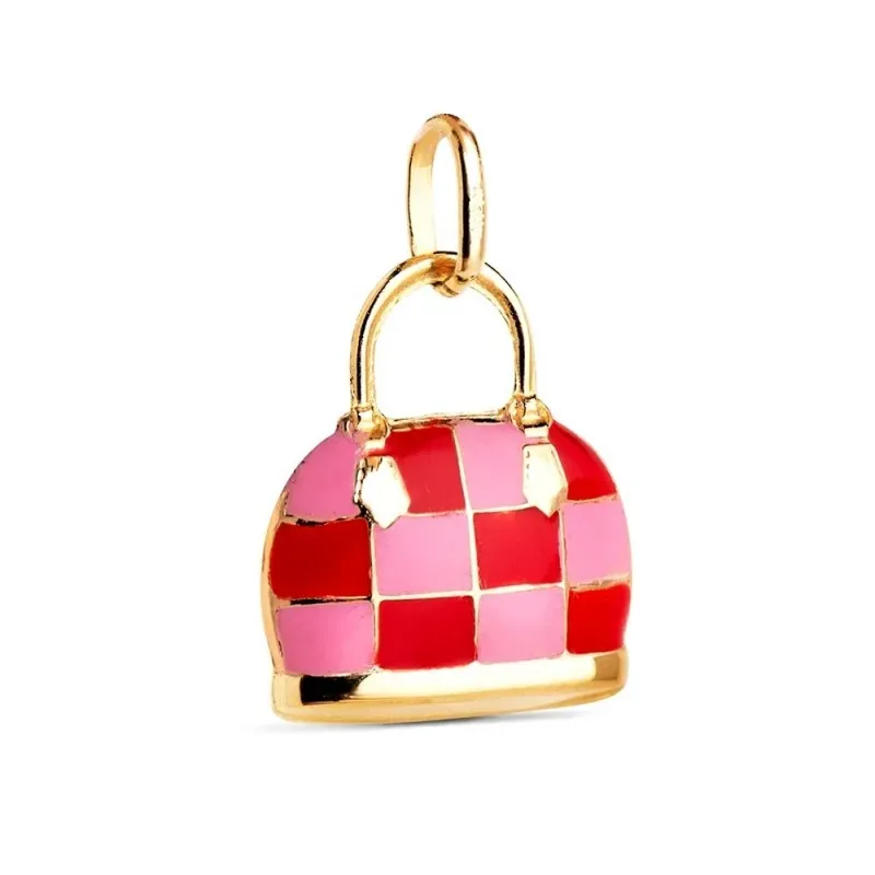 Colgante en Oro de 18k con 15 mm. forma bolso esmaltado color rojo y