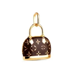 Colgante en Oro de 18k con 15 mm. forma bolso esmaltado color marrón