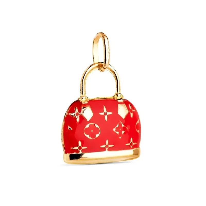 Colgante en Oro de 18k con 15 mm. forma bolso esmaltado color rojo