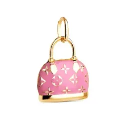 Colgante Oro 18k de 15 mm. con forma de bolso esmaltado color rosa