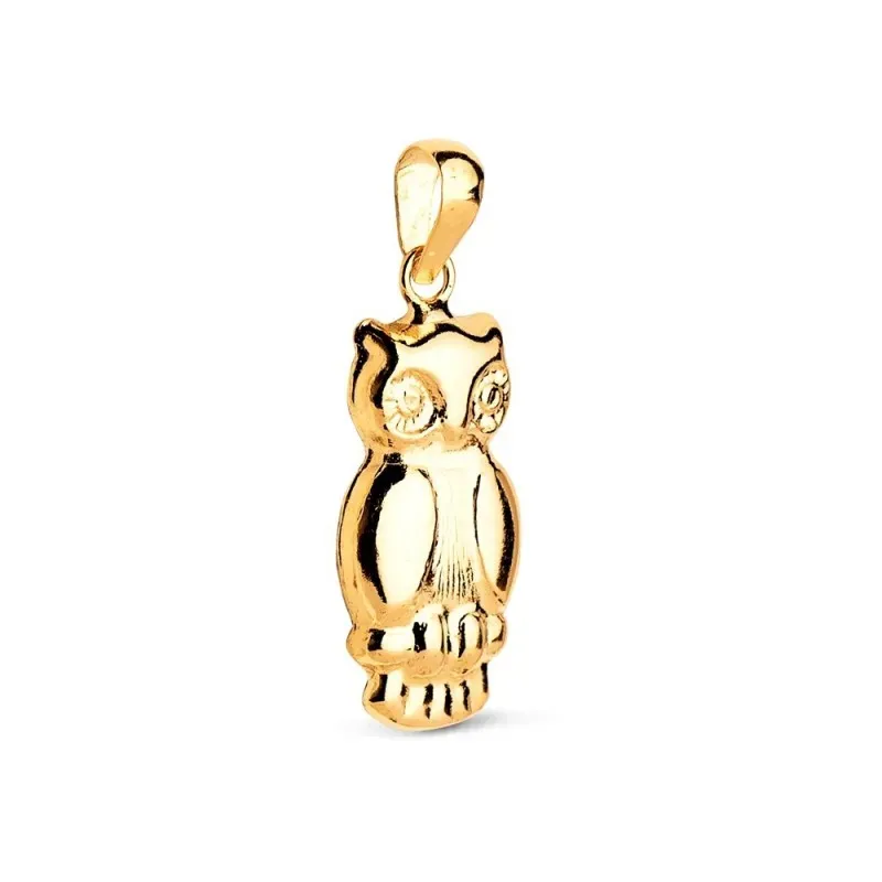 Colgante Búho en Oro de 18k con 19 mm. hueco con acabado en brillo