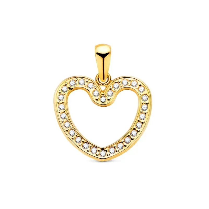 Colgante en Oro de 18k con 16 mm. forma de corazón calado con circoni
