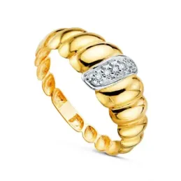 Sortija Oro Bicolor 18k mujer detalle gallones forma croissant circon