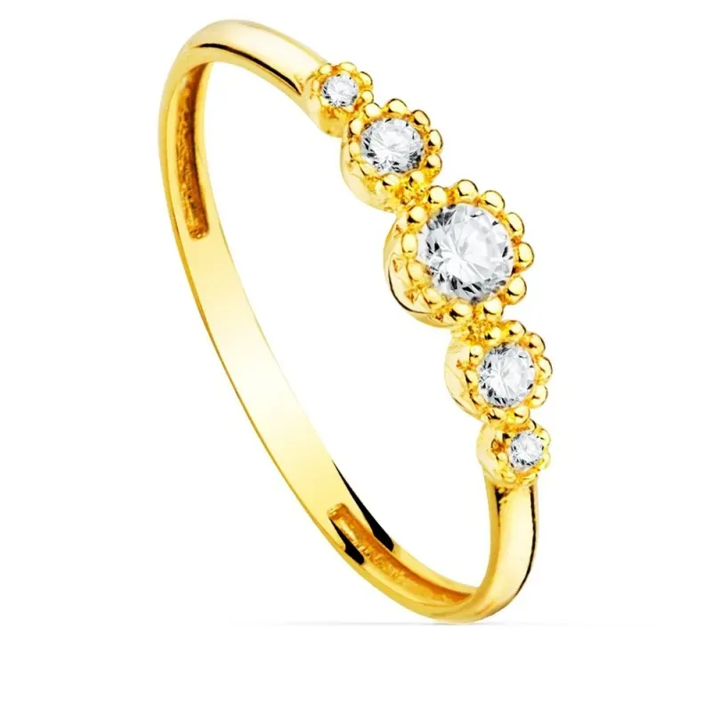 Sortija oro 18k mujer chatón centro 4 mm. combinado circonitas