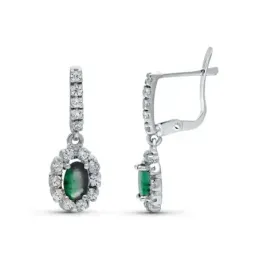 Pendientes Oro Blanco 18k mujer 19 cm. piedra centro ovalada combinad