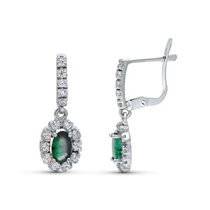 Pendientes Oro Blanco 18k mujer 19 cm. piedra centro ovalada combinad