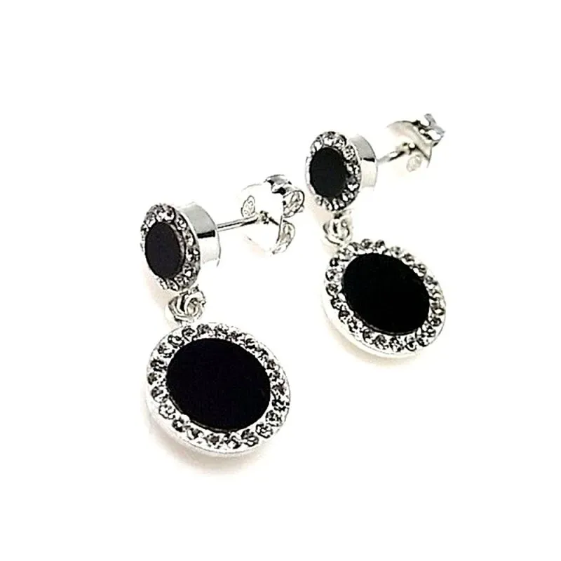 Pendiente plata ley 925m 20mm. piedra negra filo circonita [AA9235]