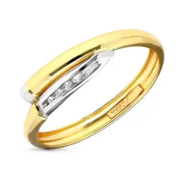 Sortija en Oro Bicolor de 9k con circonita y ancho máximo de 5.5 mm.