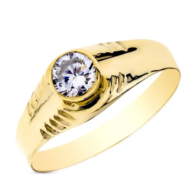 Sello en Oro 9k para niño con circonita de 4 mm. centro cabeza ancho