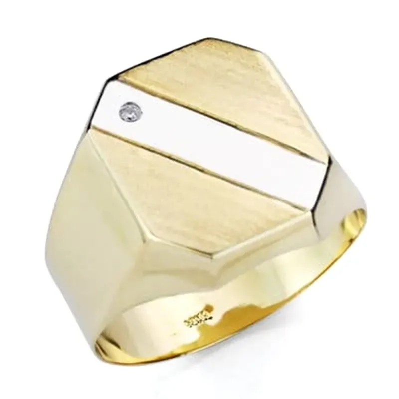 Sello Oro Bicolor 9k banda circonita tamaño cabeza 17 x 13.5 mm.. Gra