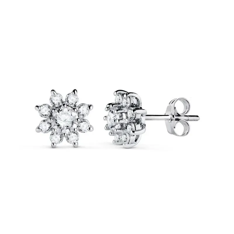 Pendientes Oro Blanco 18k mujer 9 mm. cuajo diamantes 1ct.