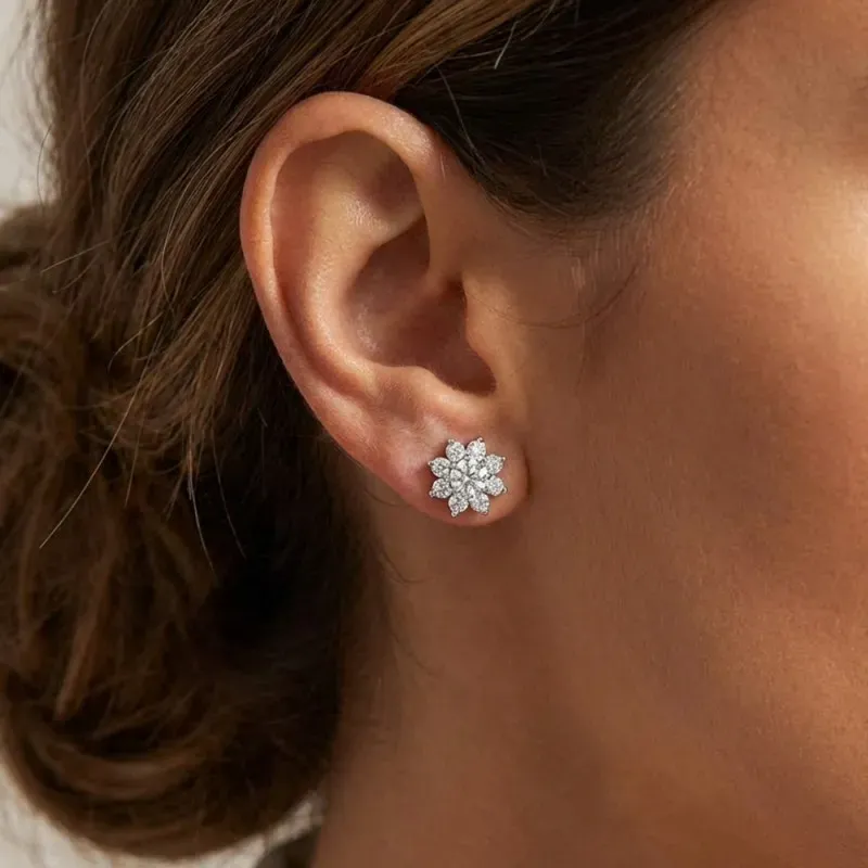 Pendientes Oro Blanco 18k mujer 9 mm. cuajo diamantes 1ct.
