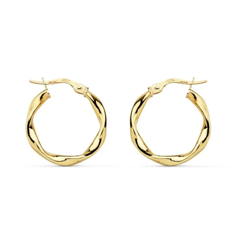 Pendientes oro 18k aros 20mm. reliados lisos criollas [AA0036]