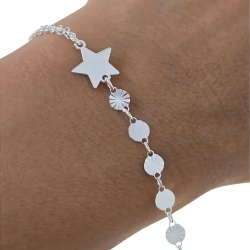 Pulsera en Plata de Ley 925m con 17 cm. doble cadena estrella 10 mm.