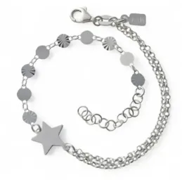 Pulsera en Plata de Ley 925m con 17 cm. doble cadena estrella 10 mm.