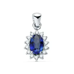 Colgante oro blanco 18k mujer 10 mm. zafiro combinado 14 diamantes 0.