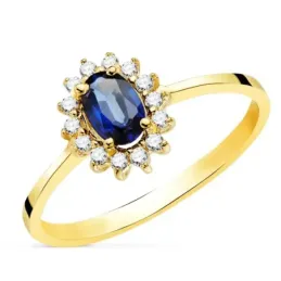 Sortija Oro 18k mujer zafiro centro 0.62ct. combinado 14 diamantes 0.