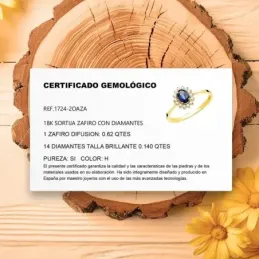 Sortija Oro 18k mujer zafiro centro 0.62ct. combinado 14 diamantes 0.