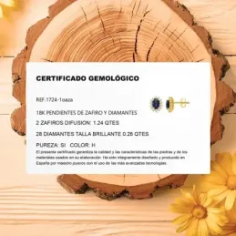 Pendientes Oro 18k mujer 10 mm. zafiro centro 1.24ct. combinado 14 di