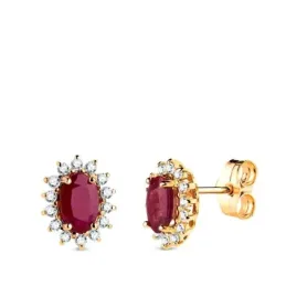 Pendientes en Oro de 18k con 10 mm. rubí de 6 mm. 1.10ct. con 14 diam
