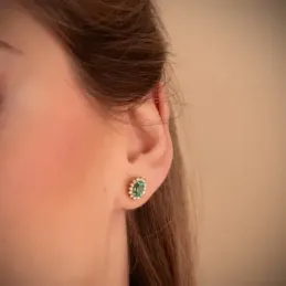 Pendientes Oro 18k mujer 10 mm. esmeralda centro 0.78ct. combinada 14