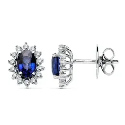 Pendientes oro blanco 18k zafiro brillantes 0,28ct. [AB2837]