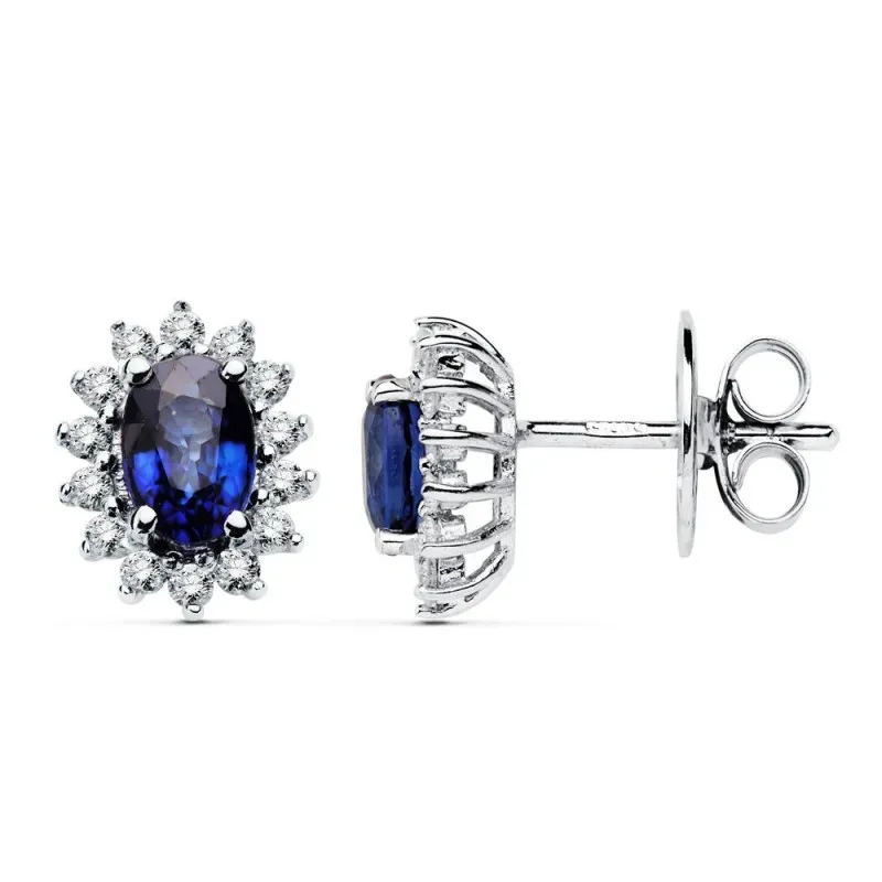 Pendientes oro blanco 18k zafiro brillantes 0,28ct. [AB2837]