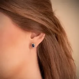 Pendientes oro blanco 18k zafiro brillantes 0,28ct. [AB2837]