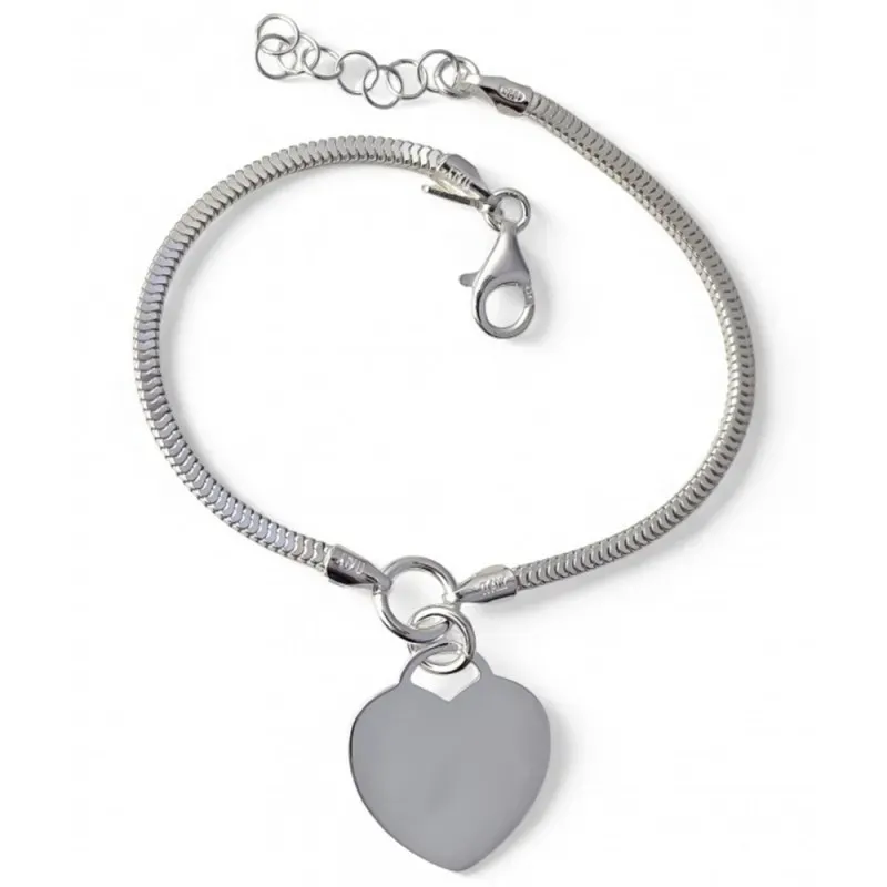 Pulsera plata Ley 925m mujer 17 cm. cadena cola topo diamantada coraz